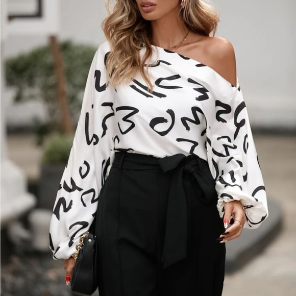 Elegant Off Shoulder Asymmetrical Neck Long Sleeve Top Blouse Shirt - Picture 6 of 7